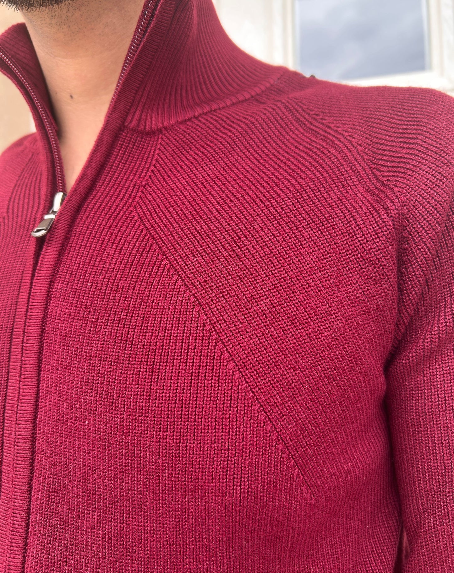 Maglia full zip calata bordeaux