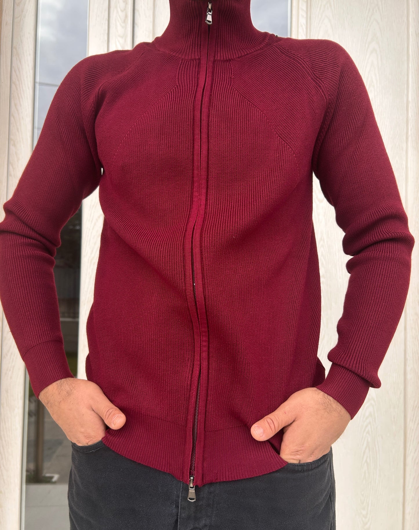Maglia full zip calata bordeaux