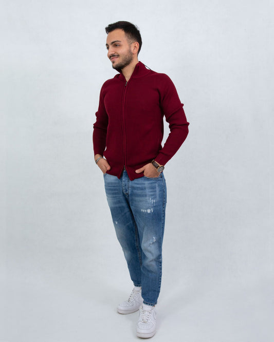 Maglia full zip calata bordeaux