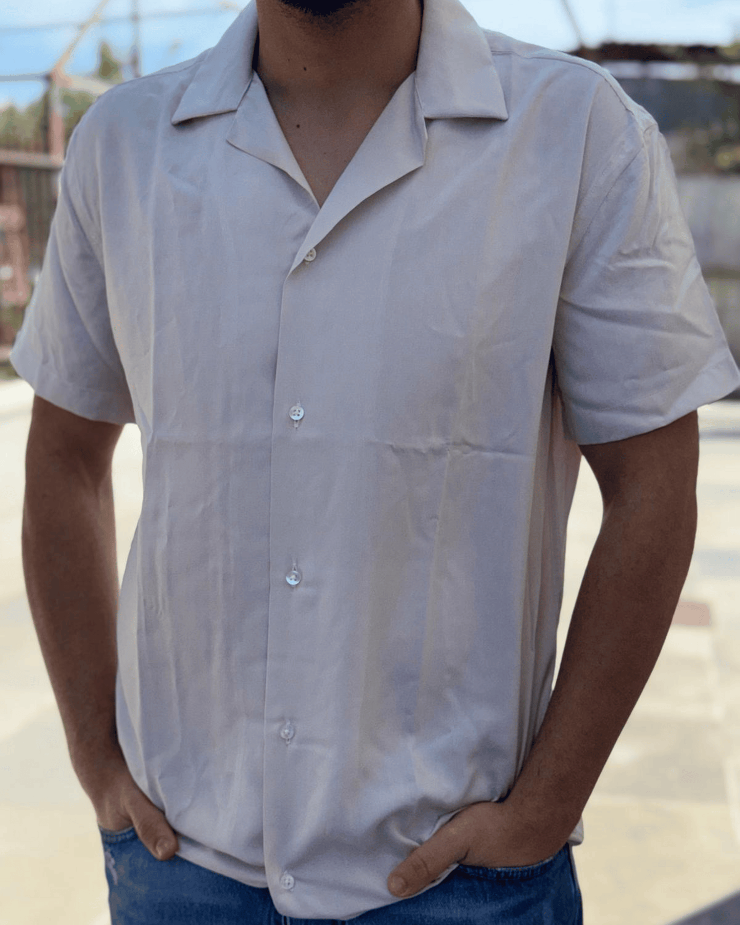 Camicia mezza manica beige