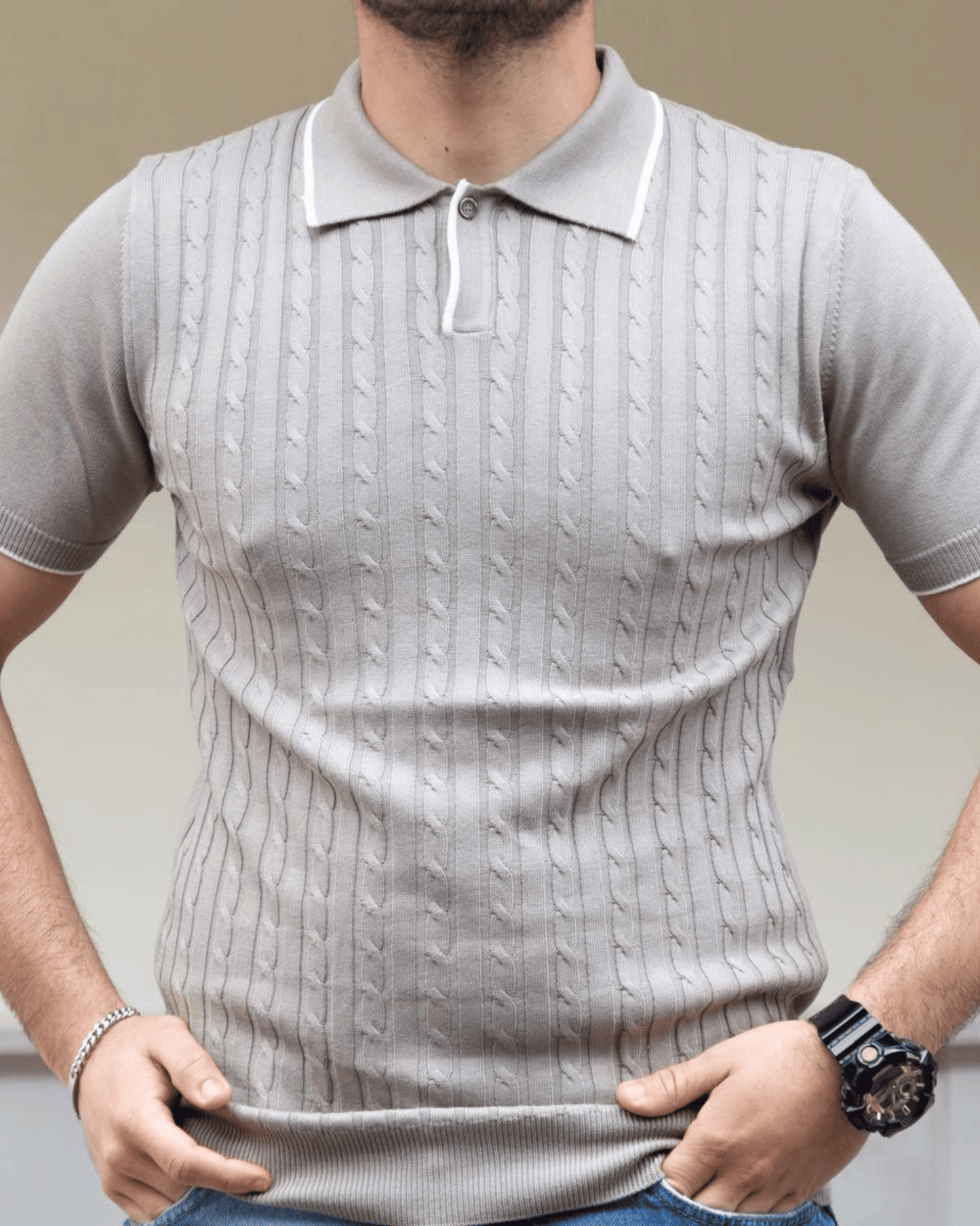 Polo costa e treccia Tortora