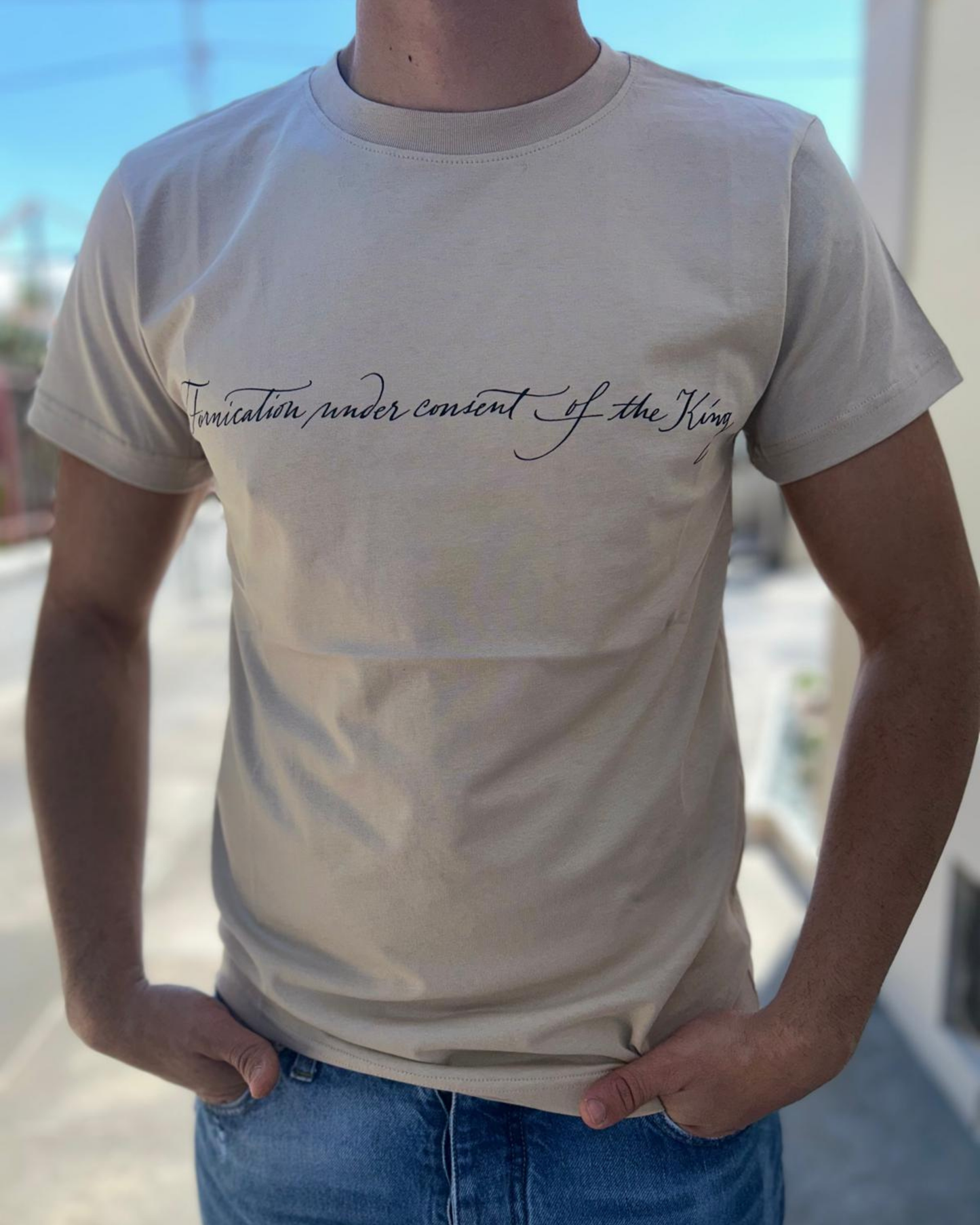 T-shirt Beige con Stampa