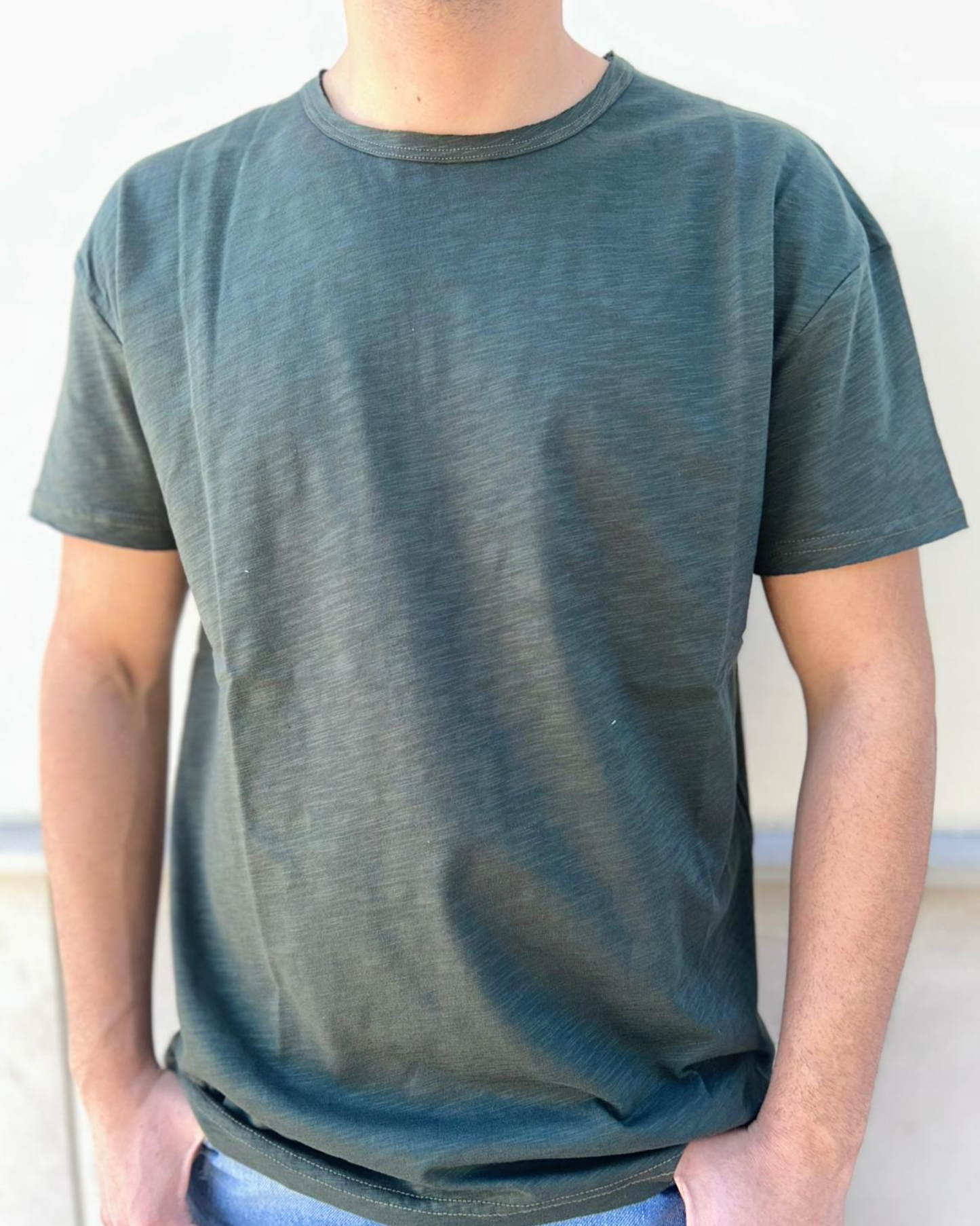 T-shirt Verde Militare Fiammato – Tinta Unita